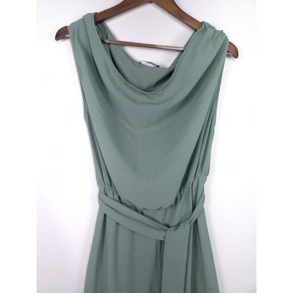 ZARA Sage Green Cowl Neck Wide Leg Jumpsuit with Belt – Size M - Picture 6 of 13